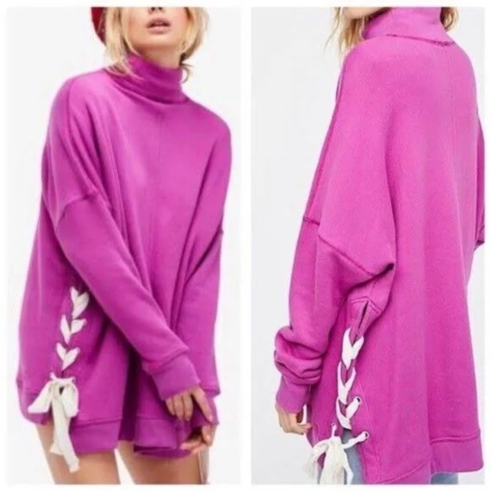 Free people So Plush Pullover Sweatshirt Cotton Blend Sides Lace Up